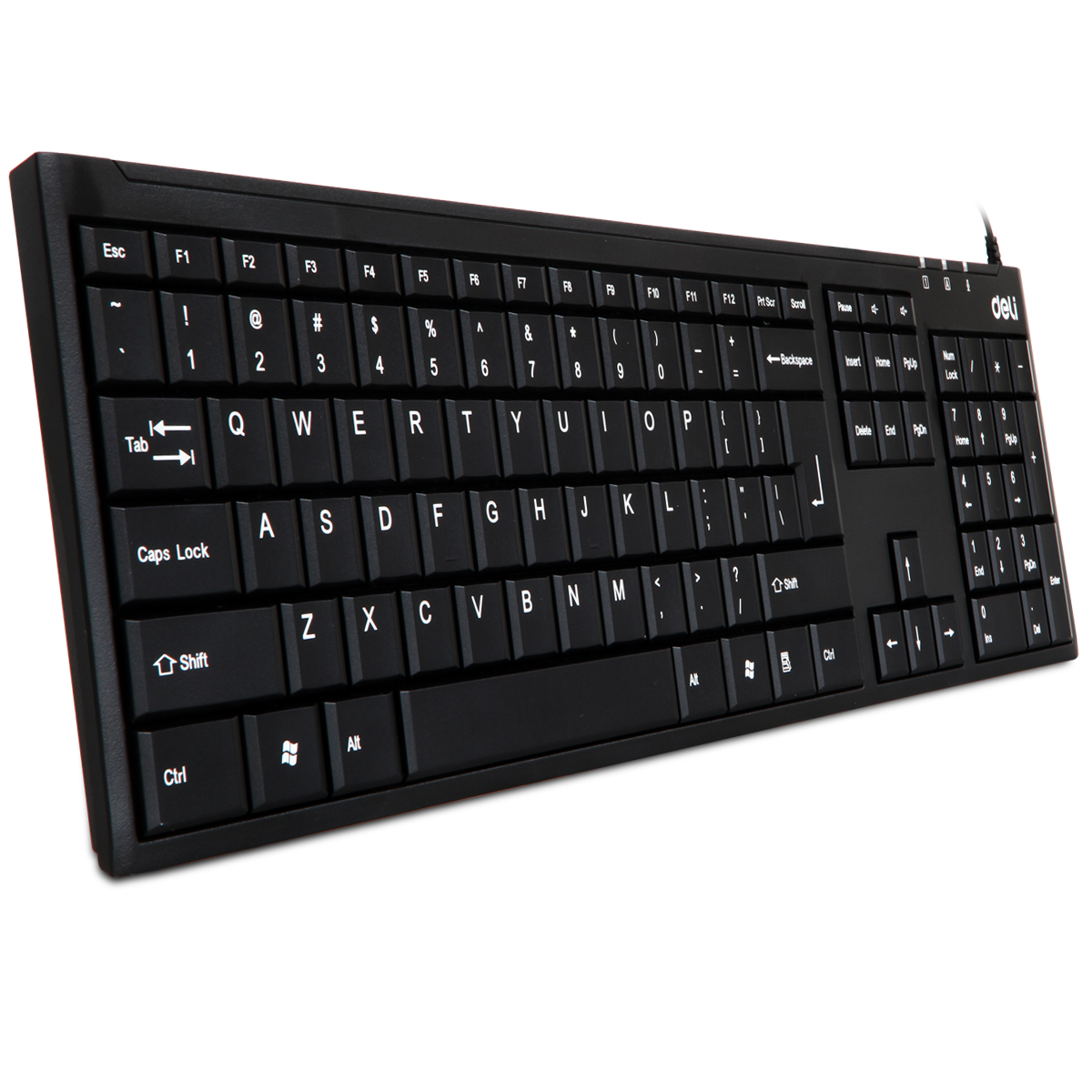 得力3712有线usb键盘静音设计漏水孔电脑台式笔记本家用办公有线键盘